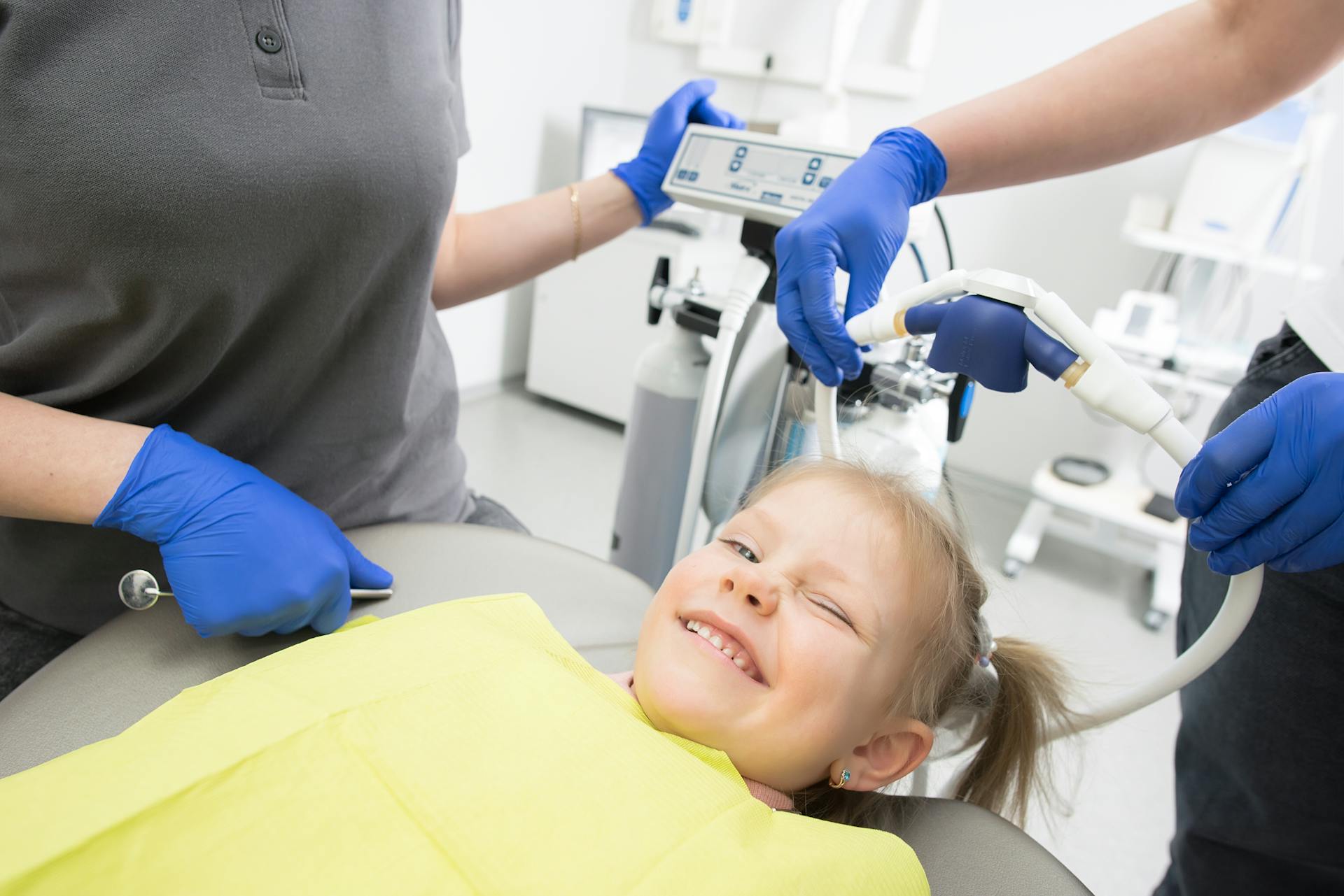 Cheerful child in a dental chair