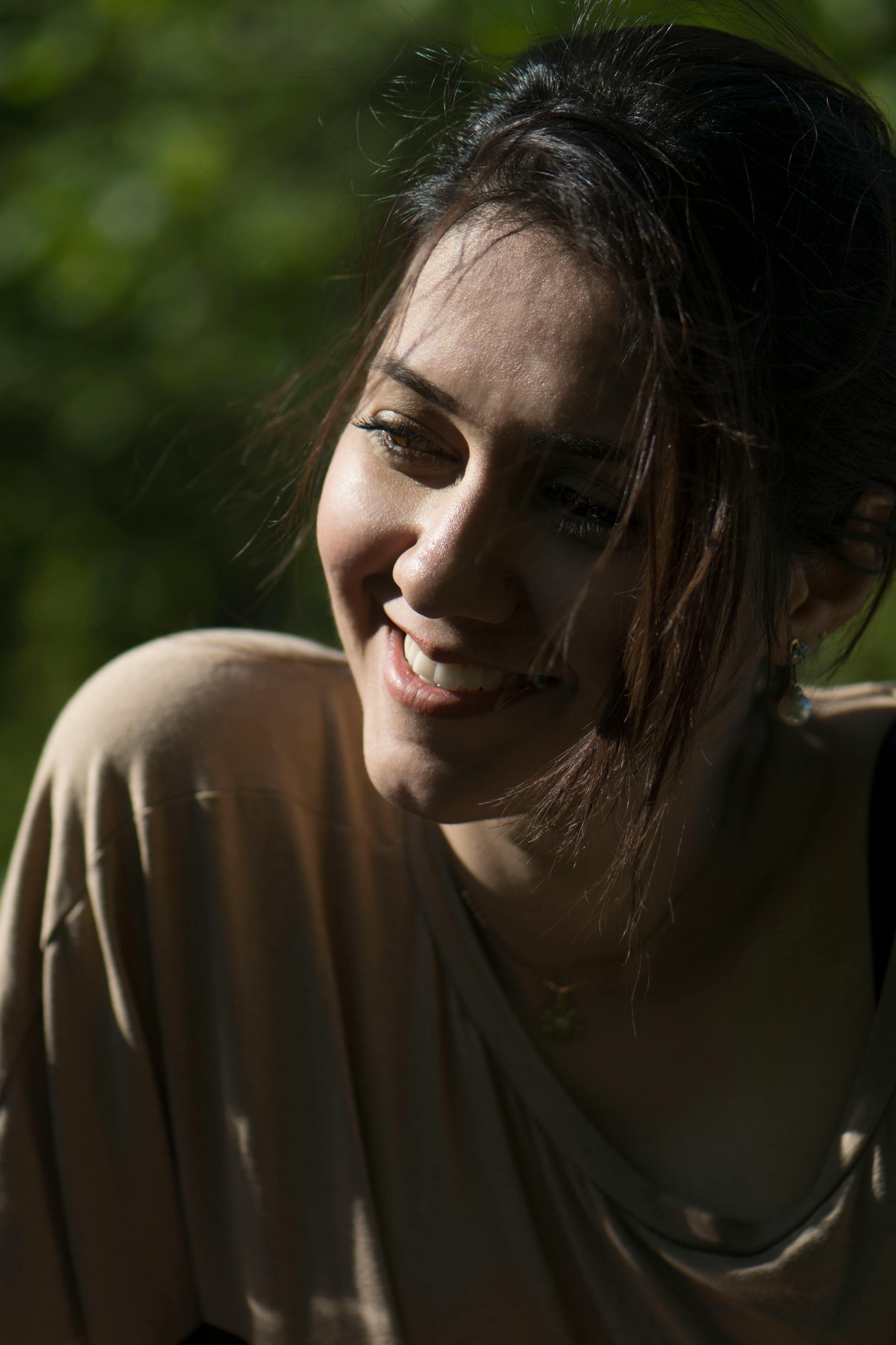 Candid warm smile portrait in natural light